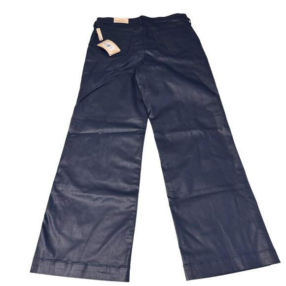 NYDJ Teresa Wide-Leg Faux Leather Pants navy button zip 5 pockets sz 12 starless - Picture 6 of 16
